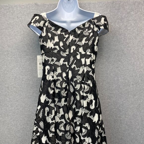 Aidan Mattox Cocktail Dress Womens 4 Black Embroidered Overlay Off Shoulder HOCO - Picture 6 of 16